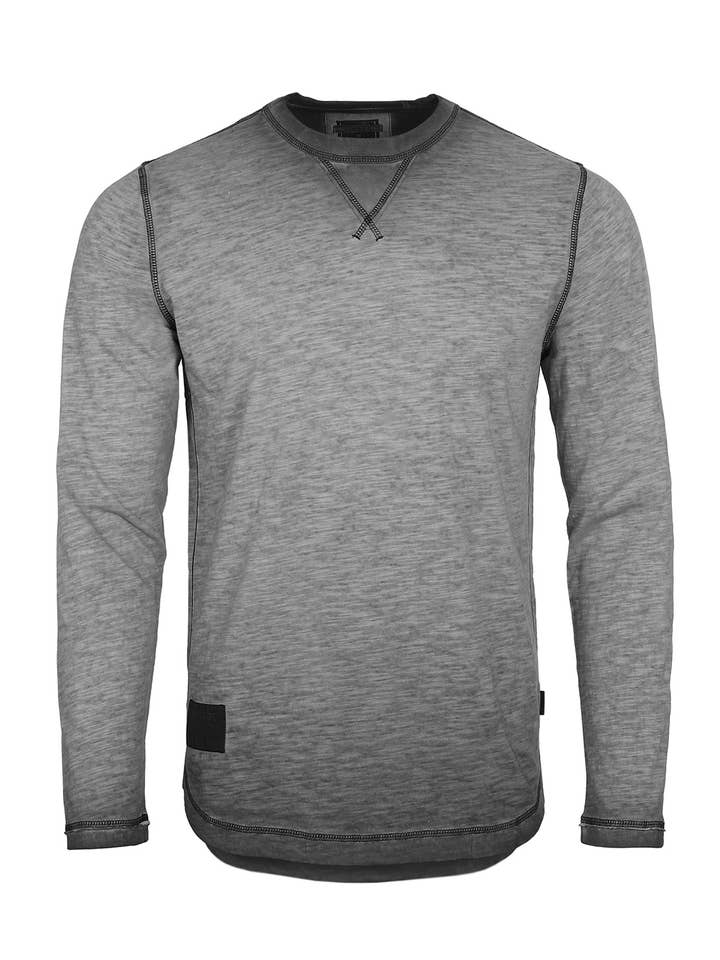 ZIMEGO - Wholesale T-Shirt - Men's - Men's Long Sleeve Crew Neck Vintage Garment Wash T-Shirt