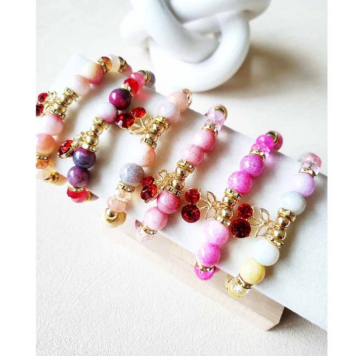 Mix Bead Stretch Bracelets with Cherry Charm for wholesale by Funteze