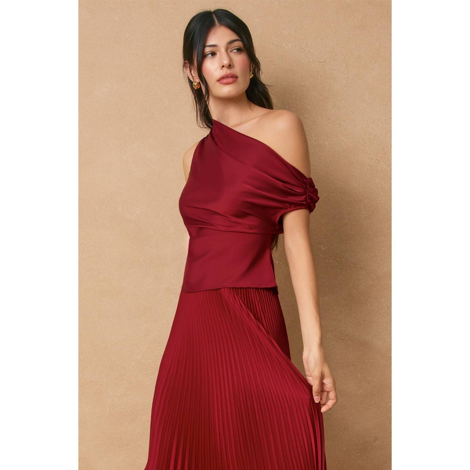 Dress Forum - Wholesale Blouse - Women's - Dull Satin Asymmetrical Shoulder Top12