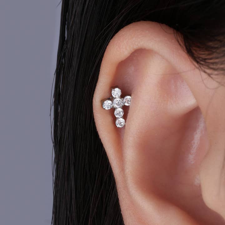 oumo jewelry - Wholesale Stud/Post Earrings - Titanium Cross Gems Stud9