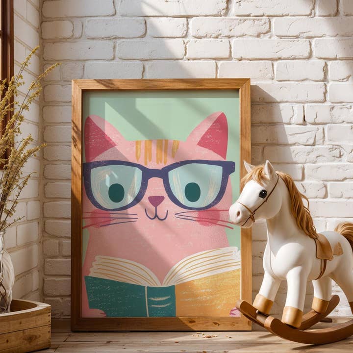 Rosa kattillustration | Minimalistisk tryck för wholesale av Artsriver