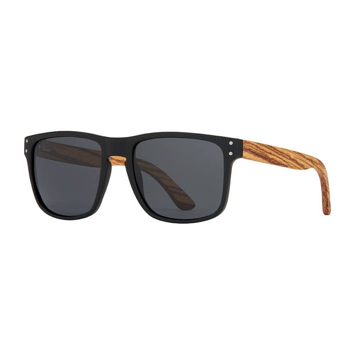 BP10302 - Axel - Matte Onyx / Zebra Wood / Smoke Polarized for wholesale by Blue Planet Eco-Eyewear