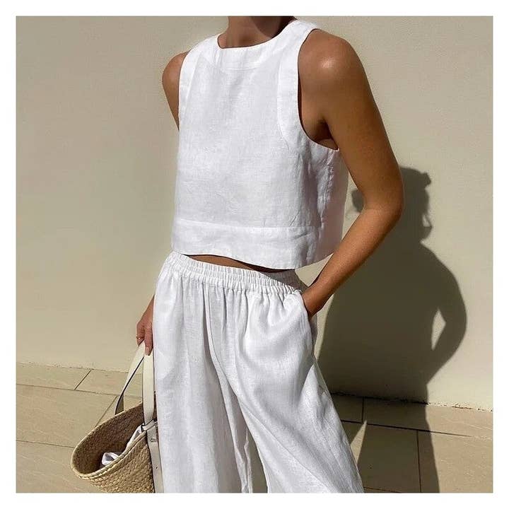 Sheer Trend - Wholesale Top & Pant Set (NOT Loungewear) - Women's - Solid Color Sleeveless Tank Top And Pants Set7