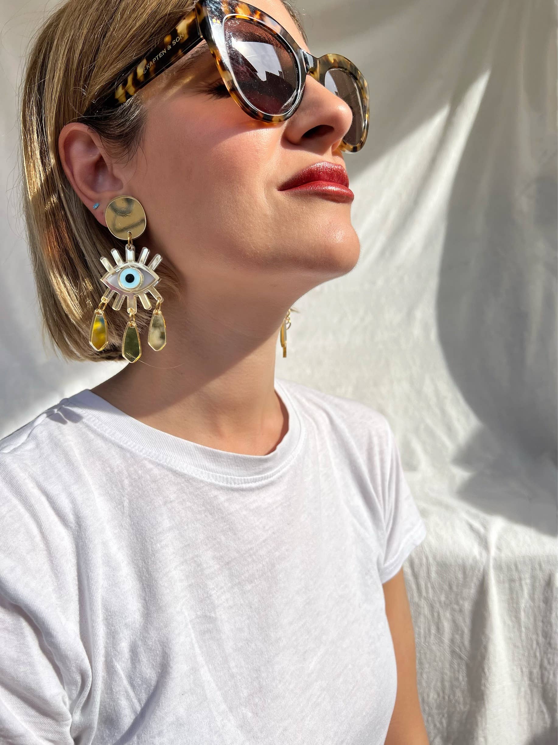 Christina Christi - Wholesale Clip-On Earrings - Gold Evil Eye Clip-On Earrings with Gold Plexiglass Designs4