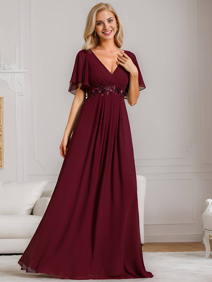 Ever-Pretty - Vente Robe de soirée – femme - Robe de demoiselle d'honneur plissée avec appliques et col en V10