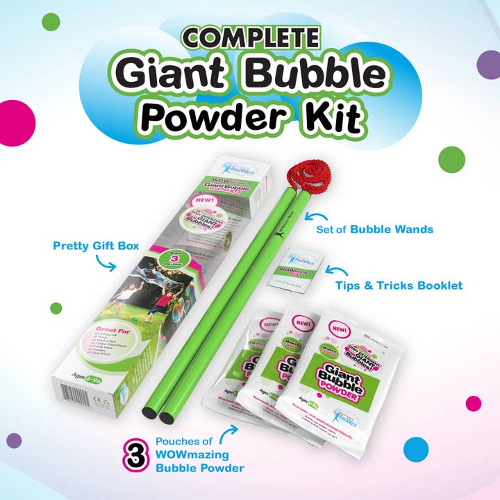 South Beach Bubbles - Wholesale Bubble Wand - Kids - WOWmazingâ„¢ Giant Bubble Powder Kit: Makes 3 Gallons!