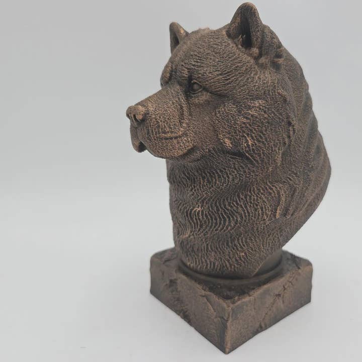 Busto de estatua de un perro chow chow - adorno pintado a mano para amantes de los perros y decoración del hogar para venta al por mayor de 3DijkstraFinds