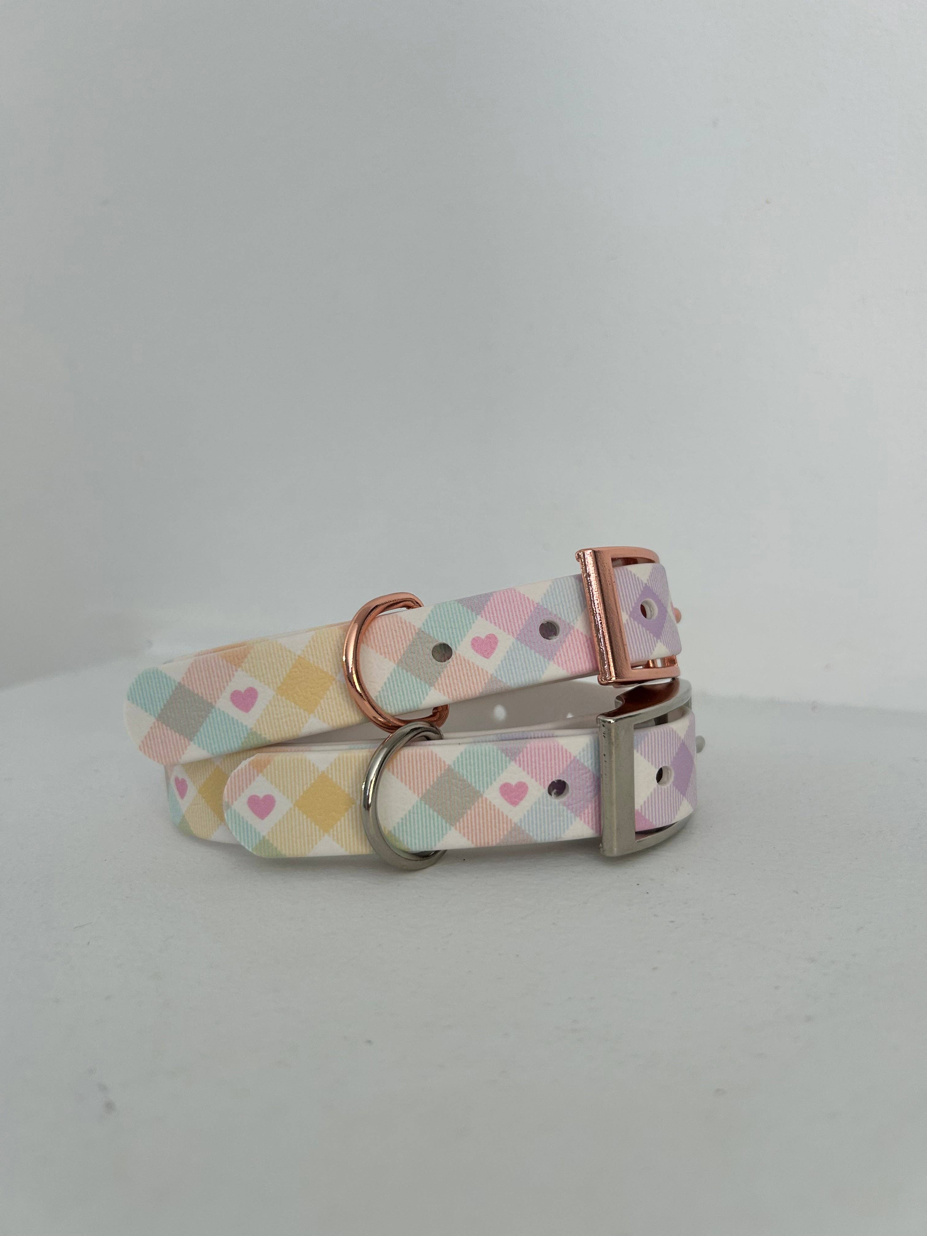 Puppies & Pom Poms - Vente Collier – chien - Collier pour chien artisanal pastel vichy étanche7