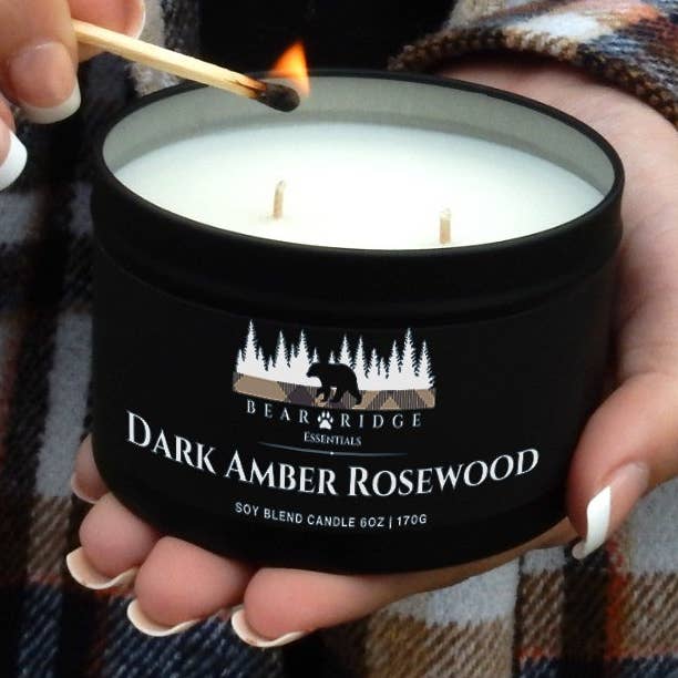 Dark Amber Rosewood 6 oz. Candle for wholesale by Bear Ridge Essentials