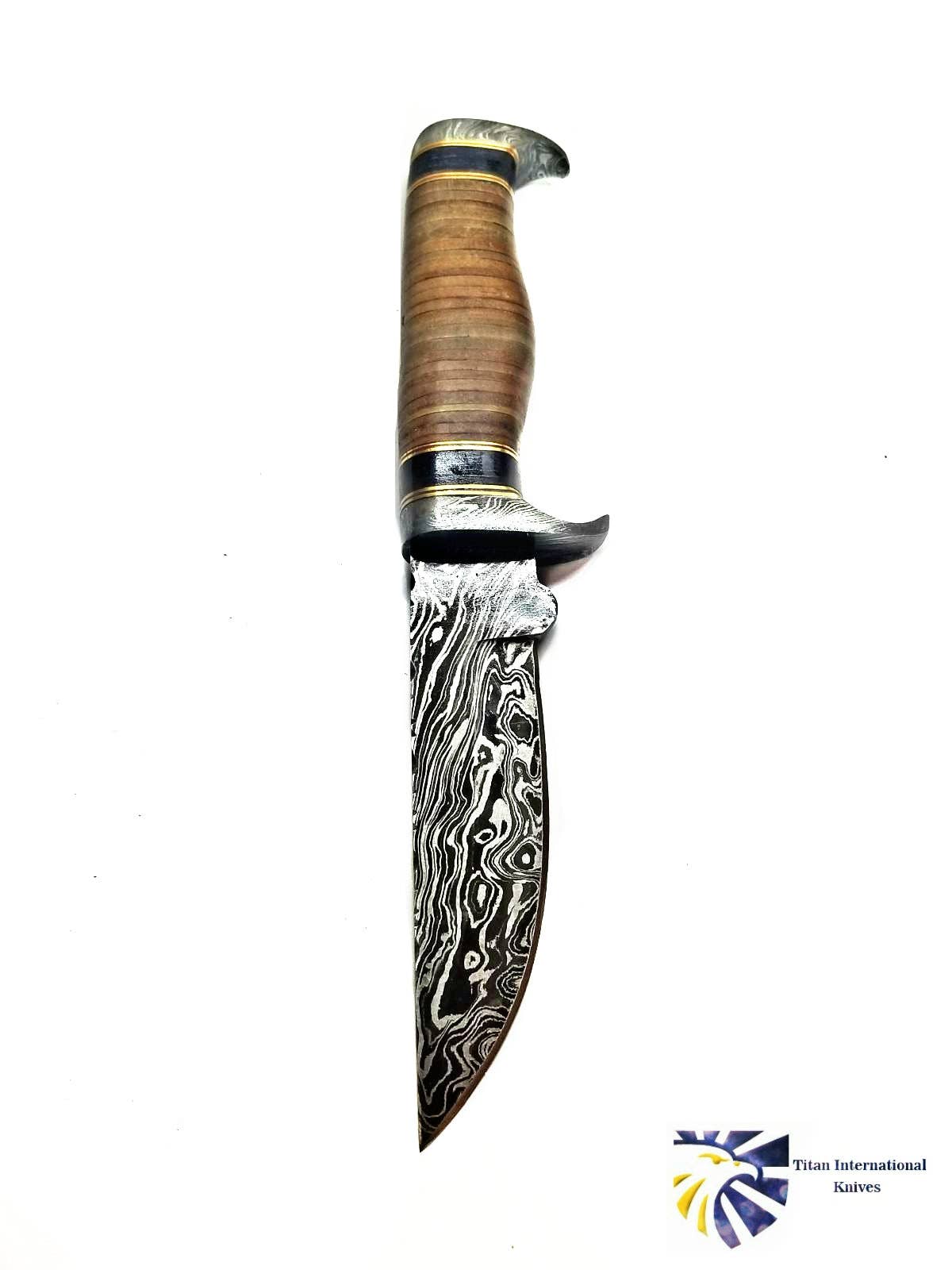 Titan International - Vente Couteau de poche/étui - COUTEAU DAMAS/Titan/Couteau de camp/de chasse/manche en cuir1