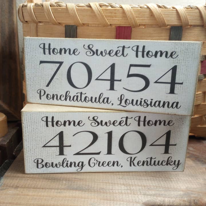 Hometown Zip Code Mini Wood Block Sign for wholesale by Bluegrass Burlap Co