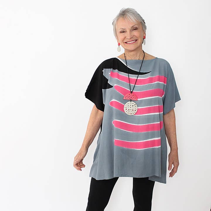 Sylca Designs - Wholesale Tunic – Women’s - Pink and Gray Blouse