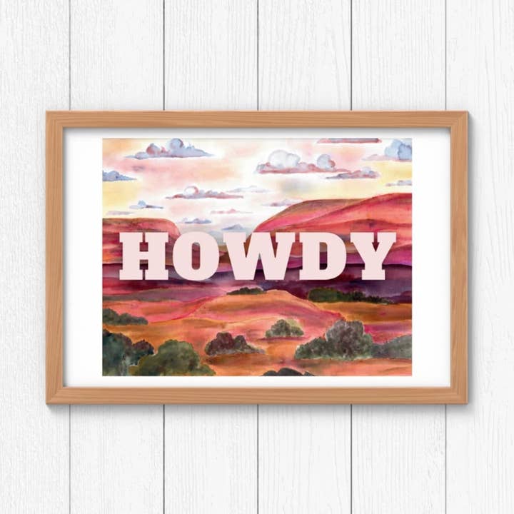 Howdy Landscape Art Print, 11x8.5 for wholesale by Nest In Progress