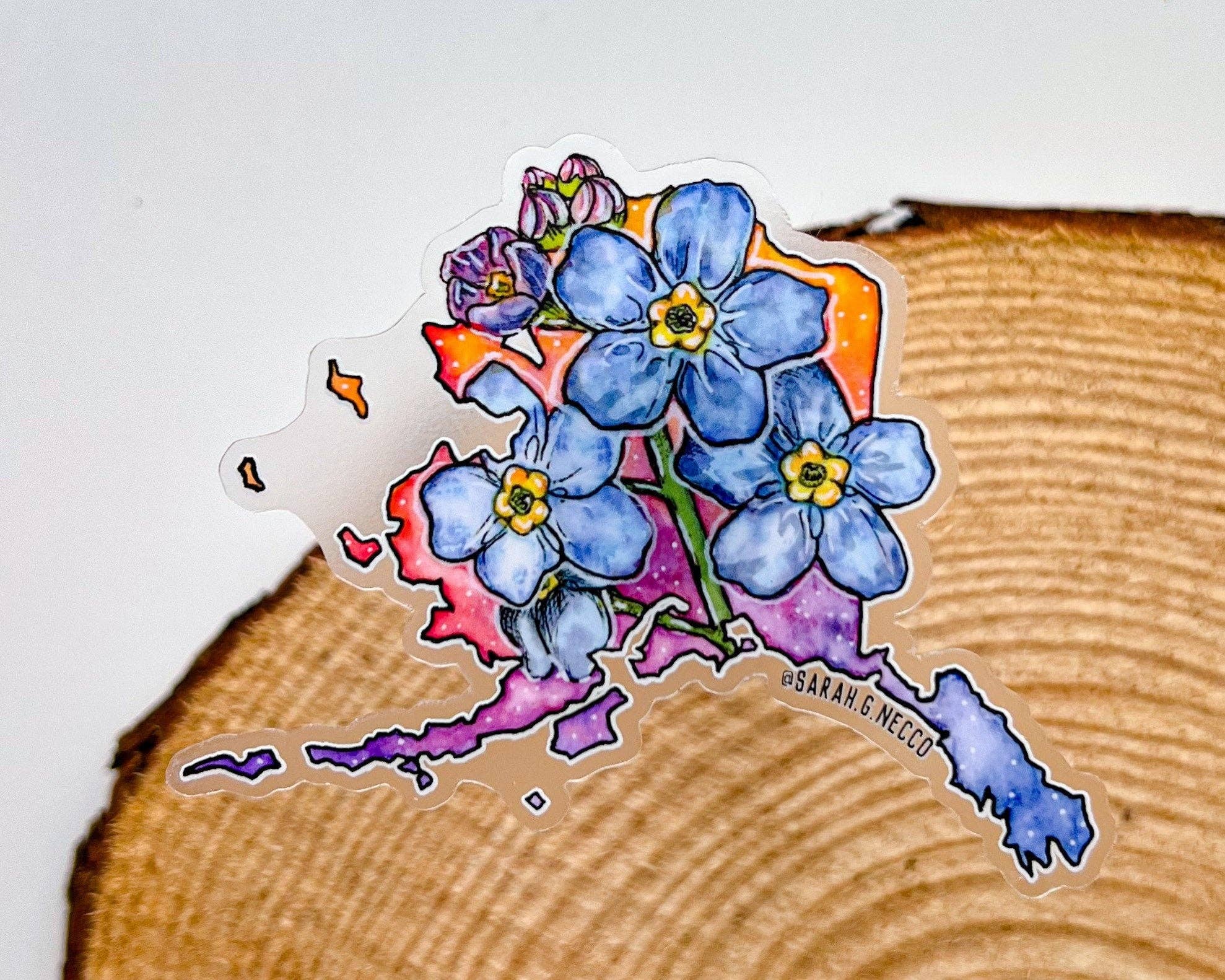 BarnHouse Studios - Wholesale Sticker - Alaska State Flower, Forget Me Nots, Clear 3" Vinyl Die-Cut Sticker2