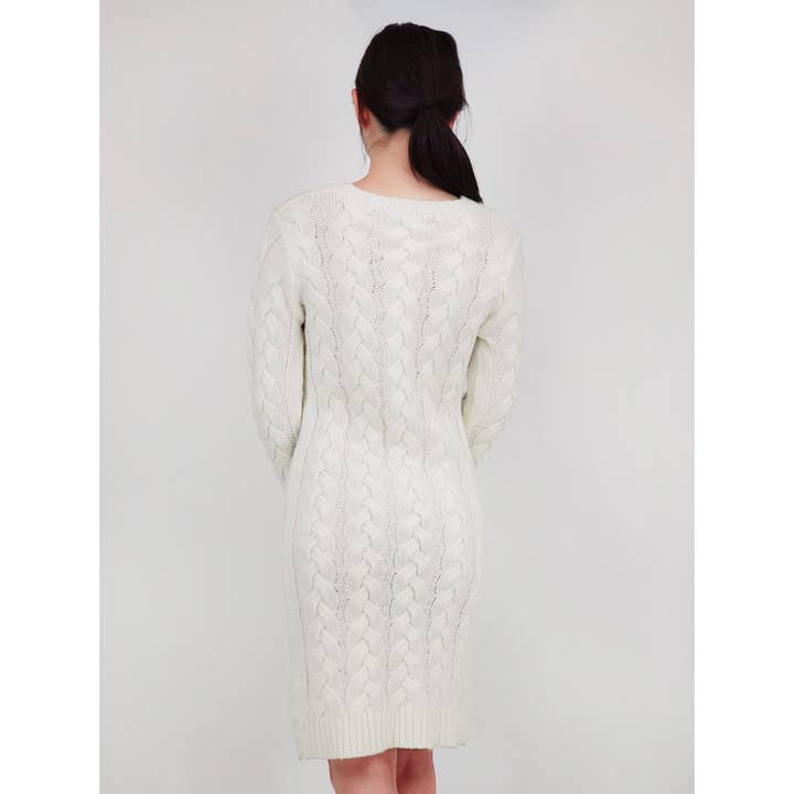 Mak - Wholesale Dress - Women's - Loose Fit Knee Length Heavy Cable Knitted Dress MK6026
