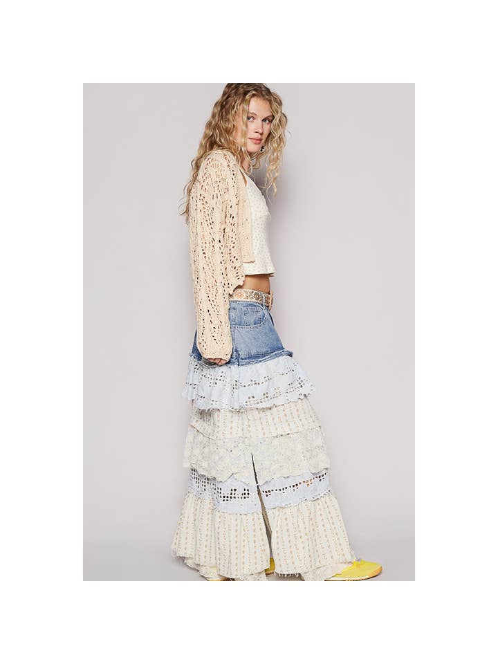 Pol Clothing - Wholesale Skirt - Women's - Floral print woven ruffle skirt