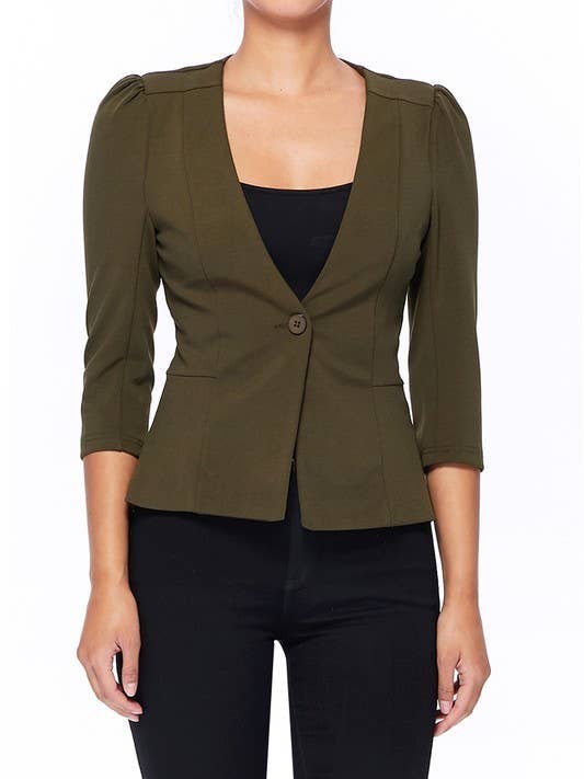 Royal DS – wholesale Blazer - Dam – Solid kavaj med puffärm och knäppning