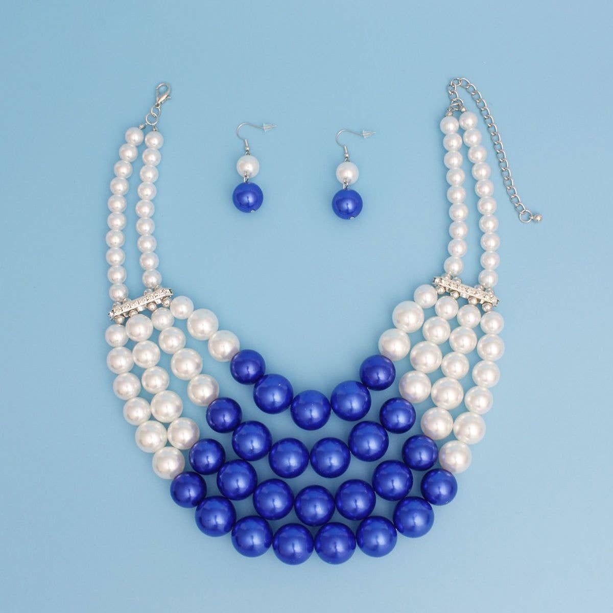 ZPB Chunky Blue White Pearl Bib Necklace Set for wholesale on Faire1