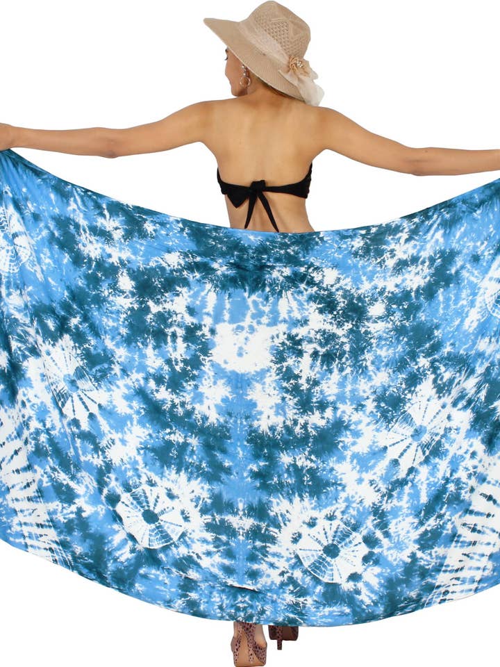 La Leela Women's Tie Dye Rayon Beach Wrap Cloud P04338 for wholesale by LA LEELA \ HAPPY BAY