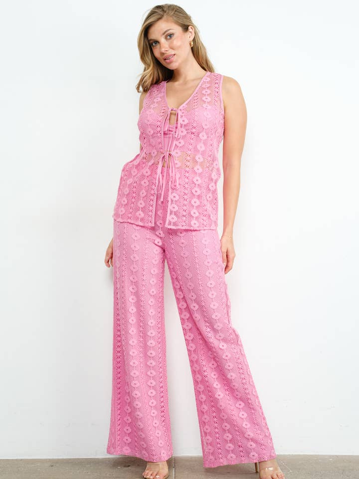 Tie front crochet 3 piece set for wholesale by Tea & Cup