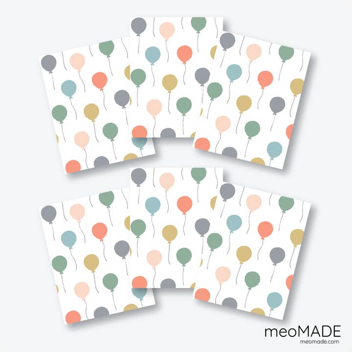 Birthday Balloons - Packaged Set of 6 Greeting Cards for wholesale by meoMADE