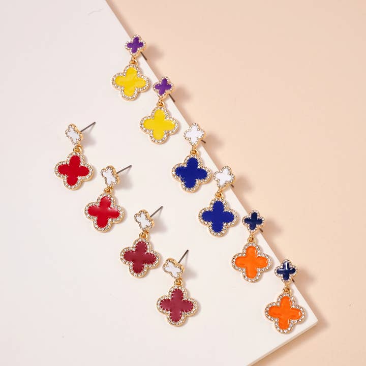 Game Day Enamel Flower Dangling Earrings for wholesale by Lilla Haven