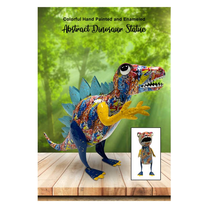 Continental Art Center - Wholesale Outdoor Ornament/Decor - Colorful Enameled Metal Stegosaurus Dinosaur Statue