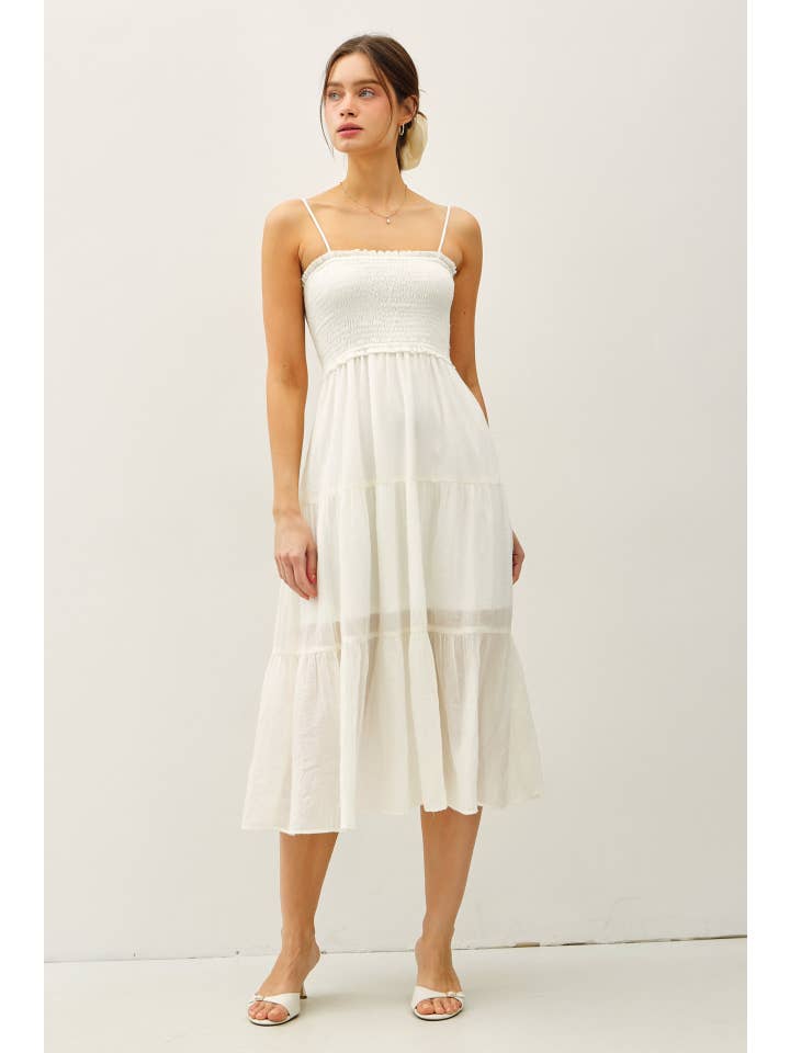 Be Cool - Wholesale Dress - Women's - SHEER MIDI DRESS W/ SMOCKED BODICE