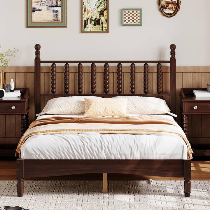 39F Inc. - Wholesale Bed - Retro Wood Platform Bed King/Queen/Full & Nightstand, Walnut18