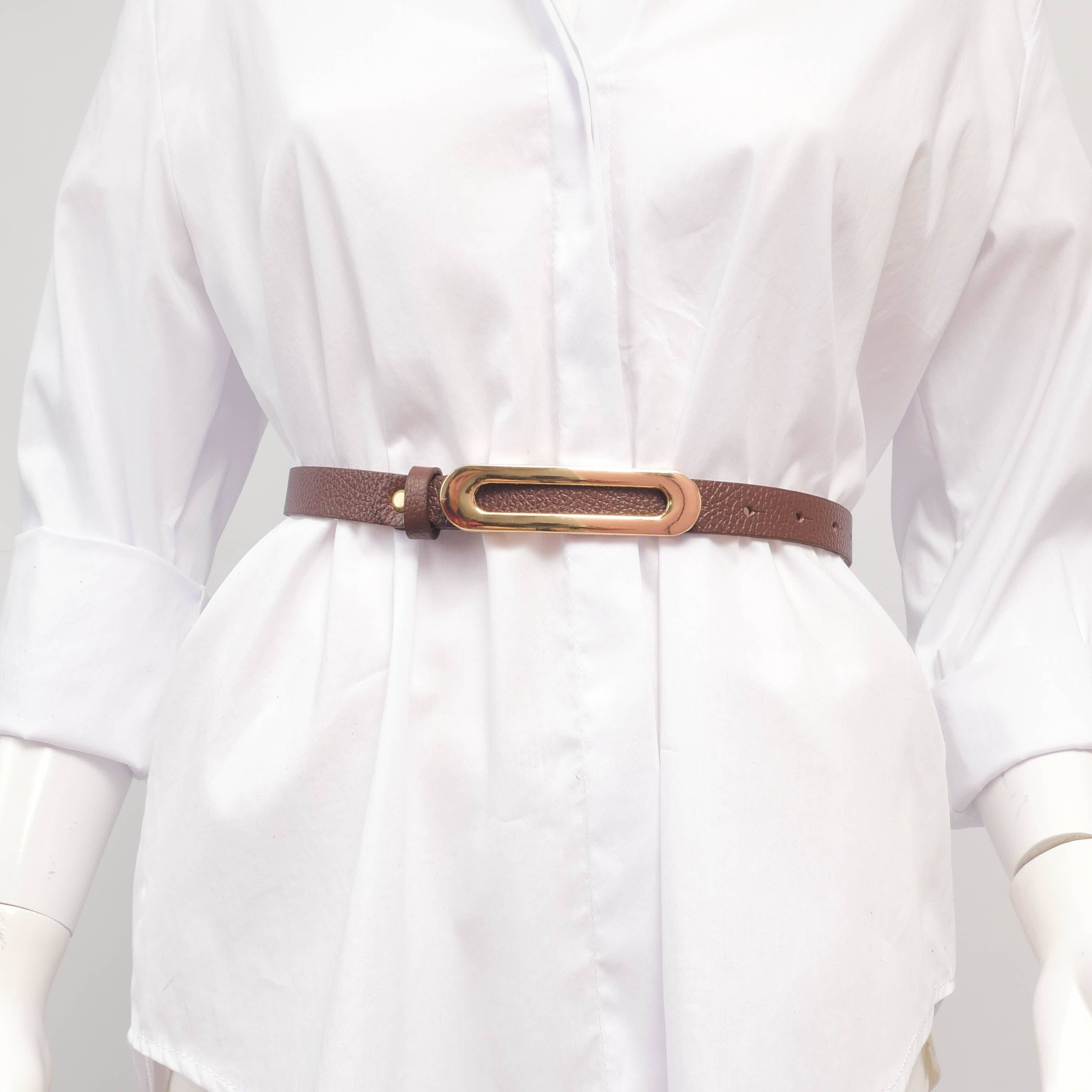 Cecile Wang - Vendita all'ingrosso Cintura - Donna - Cintura sottile in pelle con fibbia ovale dorata – rif. BK01014