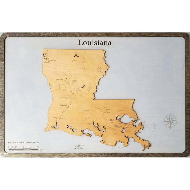 Louisiana Wood Map for wholesale by Meridian Maps