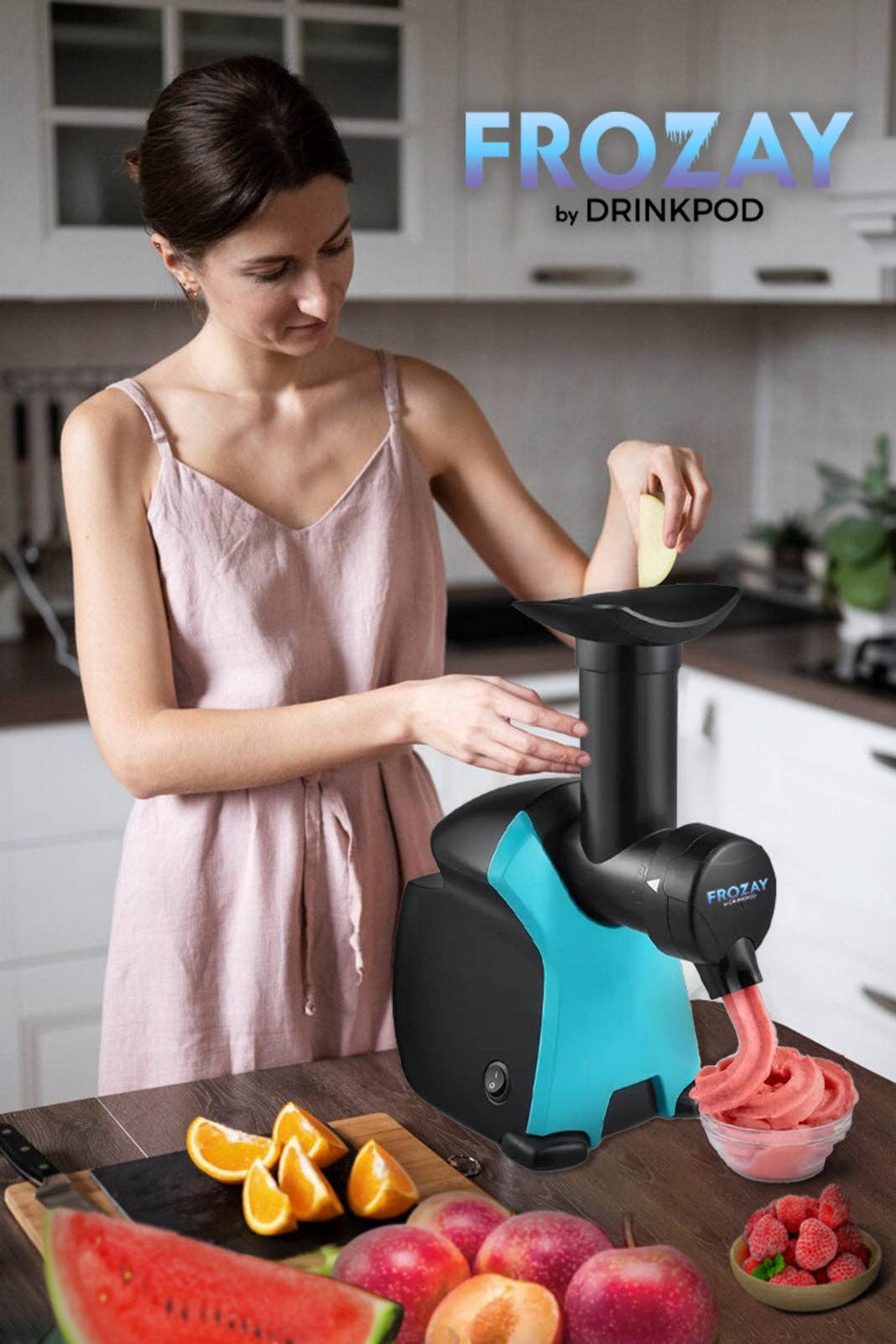 DRINKPOD LLC - Wholesale Kitchen Appliance - Frozay Dessert Maker 2.8 qt. Color Blue, Vegan Ice Cream & Frozen Yogurt Maker Soft Serve Desserts With Recipes (Black/Blue)14