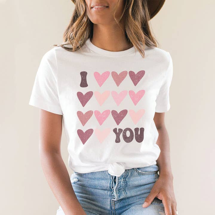 I Heart You Tee – Pink Valentine Hearts Graphic T-Shirt – VD303 for wholesale by Rockledge Designs