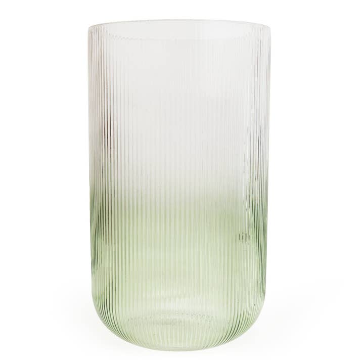 Two Tone Clear & Green Ridged Glass Vase 26cm 1PK for wholesale by Candlelight Products Ltd
