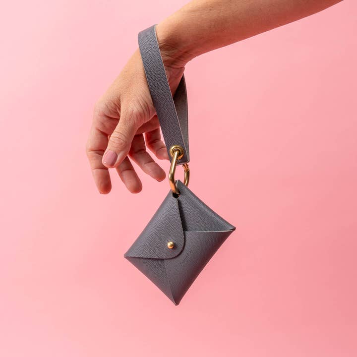 Mountain Gray Pebbled Leather Wristlet Wallet Set for wholesale by Avryn Co.