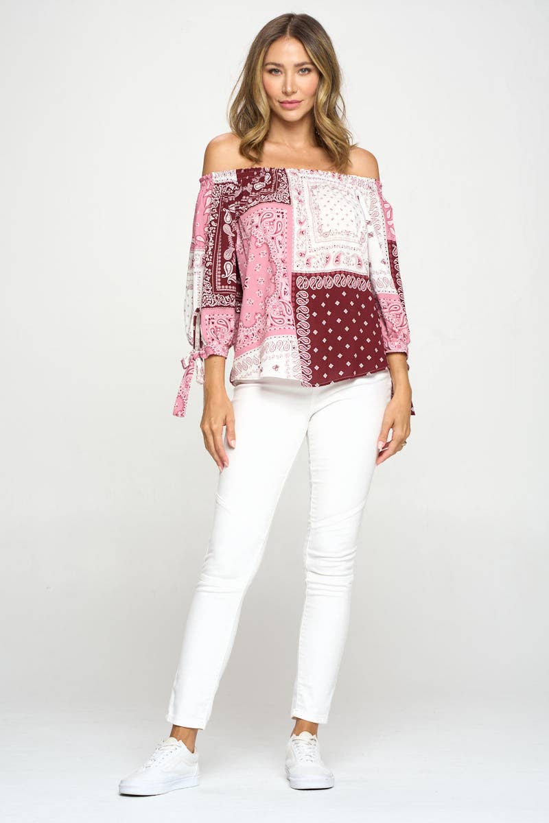 PINK Schulterfreies Top mit Bandana-Print aus den USA für den Großhandel auf Faire4