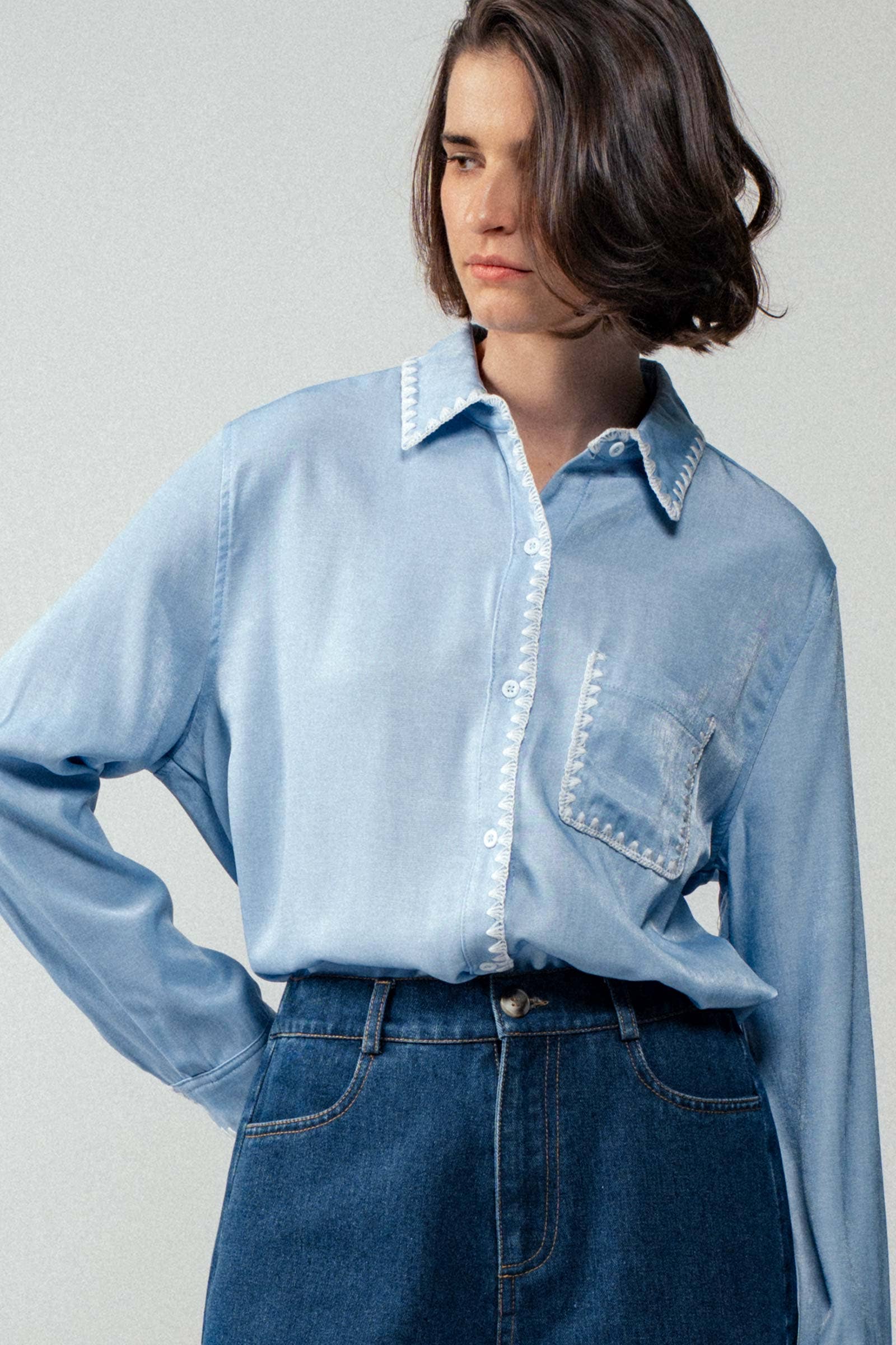 Urban Daizy - Vente Chemise à col boutonné – femme - Chemise à manches longues en soie lisse7