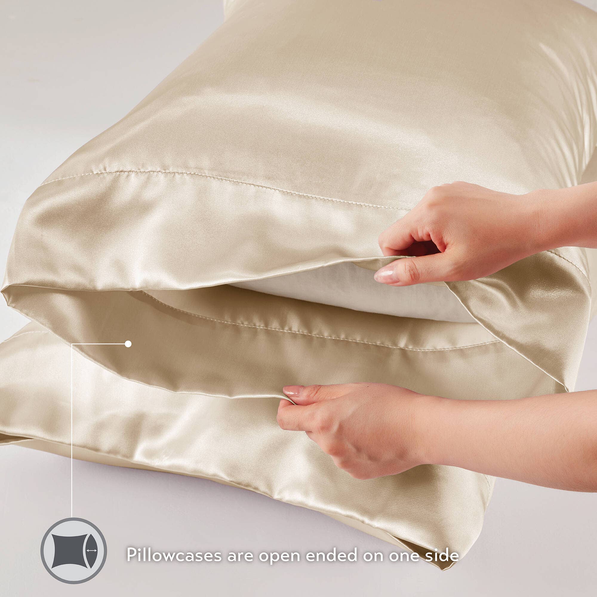Olliix - Vente Parures de lit - Ensemble de draps en satin uni sans plis de luxe, Champagne5