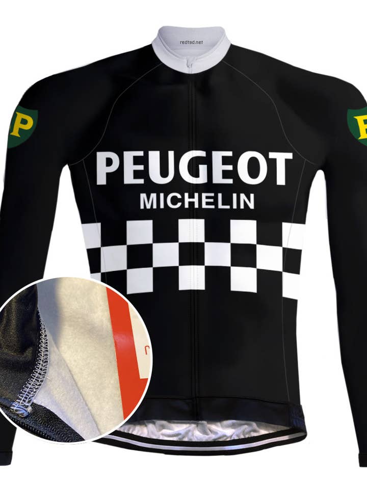 Retro Winter Fahrradjacke (Fleece) Peugeot Schwarz/Weiß - Rot/Rot für den Großhandel von REDTED