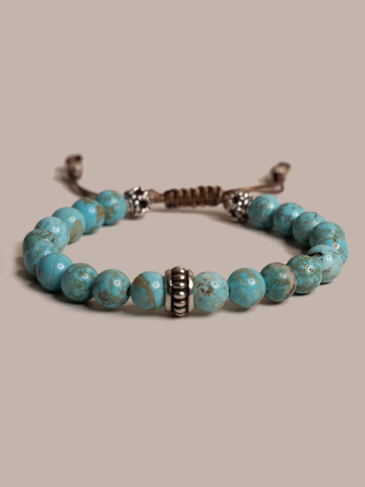 Bracelet à perles pour homme en turquoise véritable et argent sterling pour la vente par We Are All Smith