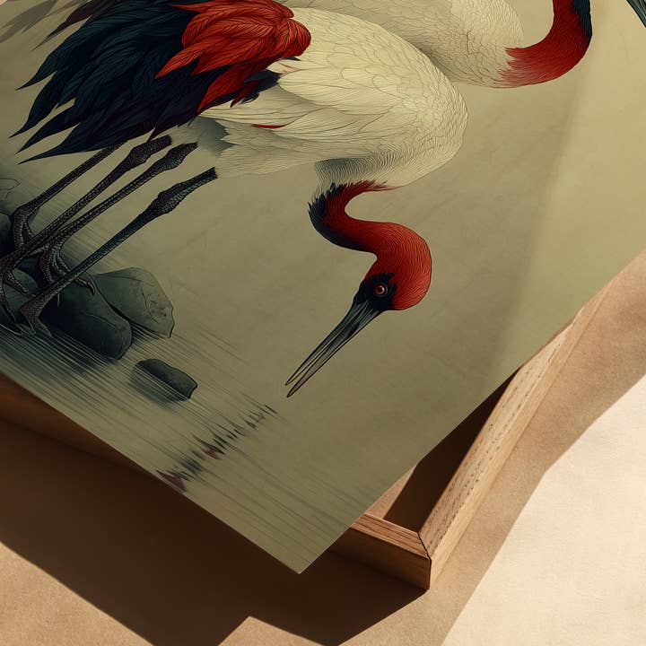 IuliiaArtPrints - Wholesale Art Print - Japandi Wabi Sabi Decor – Two Red-Crowned Cranes Artwork1