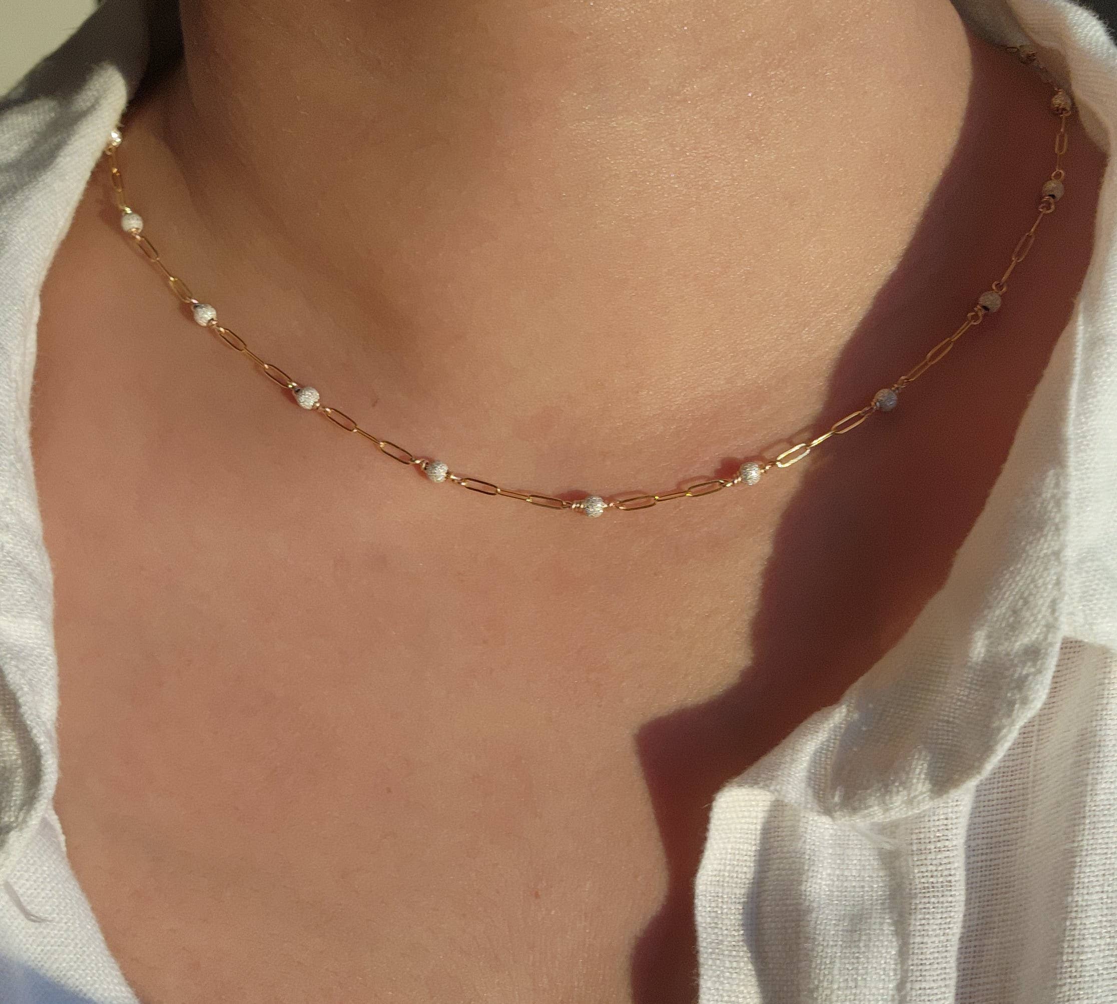 Half Moon Jewelry Designs - Wholesale Link & Chain Necklace - Mixed Metal Beaded chain by the foot, Gold-Filled & Sterling Silver 3