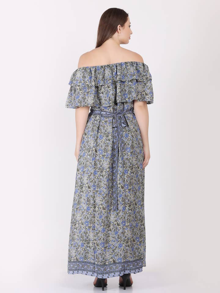 Wevez - Venta al por mayor Vestido - Mujer - Vestido largo boho Beach con estampado floral y hombros descubiertos para mujer7