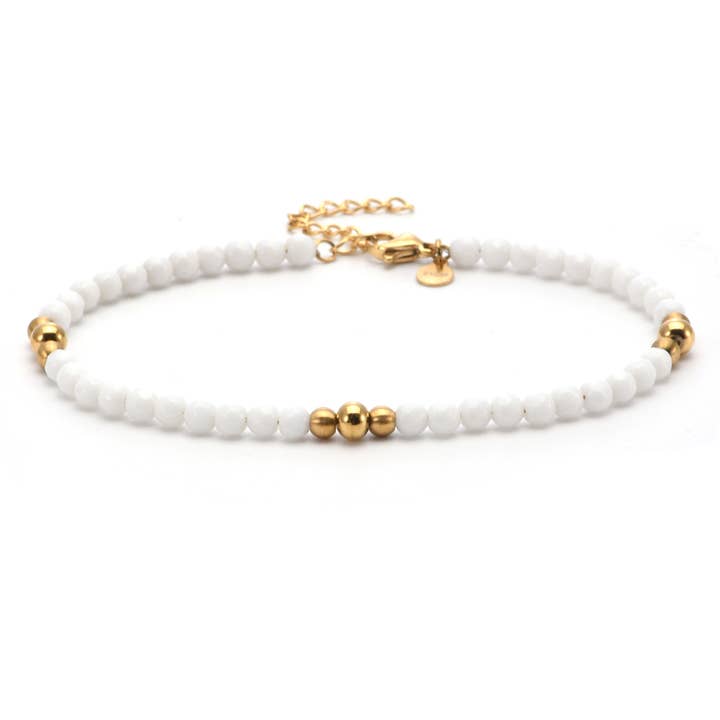 Hvid ankelkæde med naturlige sten for engroshandel hos SIXTY STONES