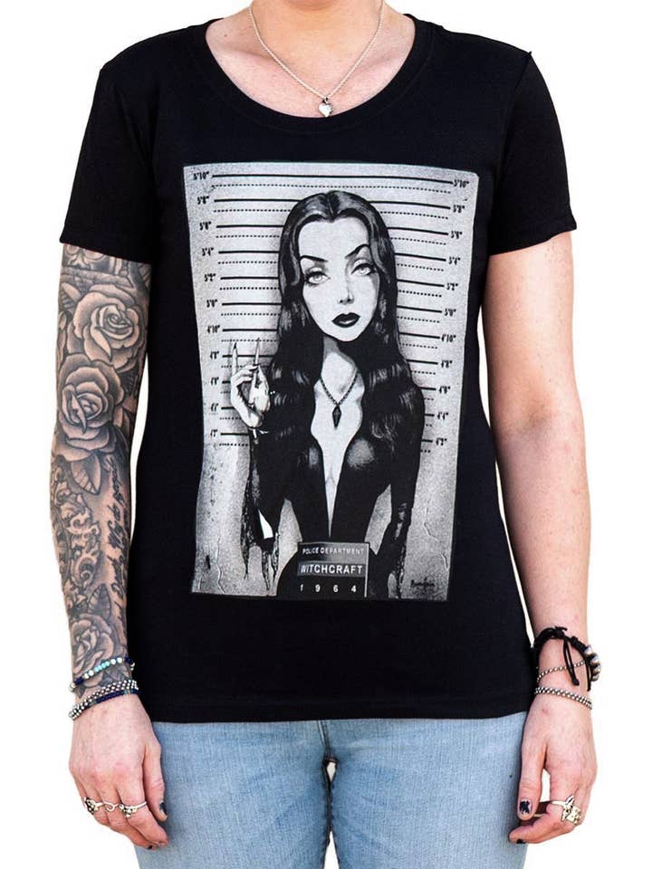 MORTICIA - Women's Loose Neck Graphic T-Shirt for wholesale by Black Market Art