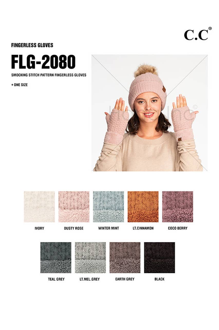 Hana - Wholesale Gloves - Women's - C.C Smocking Stitch Pattern Fingerless Gloves11