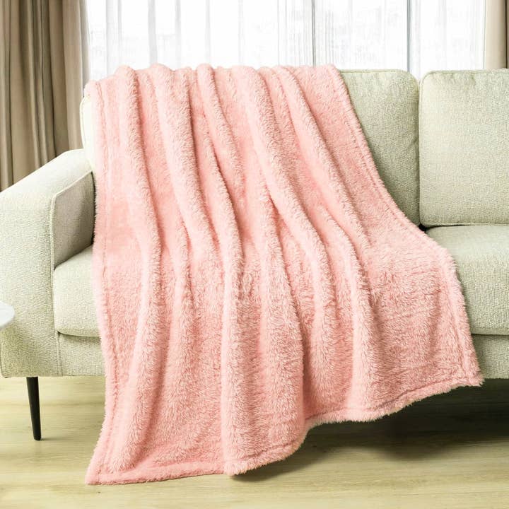 home mart goods - Wholesale Throw Blanket - 50"x60" Light Pink Sherpa Soft Warm Cozy Bed Throw Blanket1