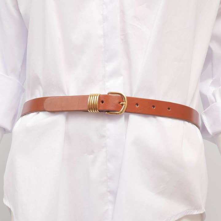 Cintura in pelle liscia fibbia dorata anelli – rif. BK0145 per la vendita all'ingrosso da parte di Cecile Wang