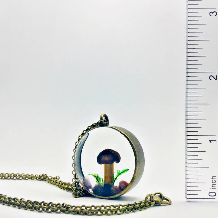 Fungus Farm LLC - Wholesale Pendant/Charm Necklace - Real Mushroom Curiosity Necklace Pendant 1.25" # 6941