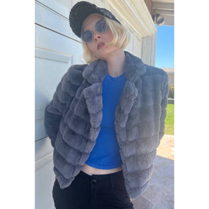 CHARCOAL FAUX FUR JACKET for wholesale on Faire0